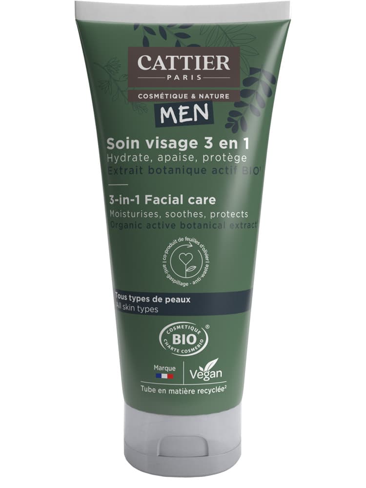 Cattier Men Soin Visage 3en1 Tous Types de Peaux Bio 50 ml