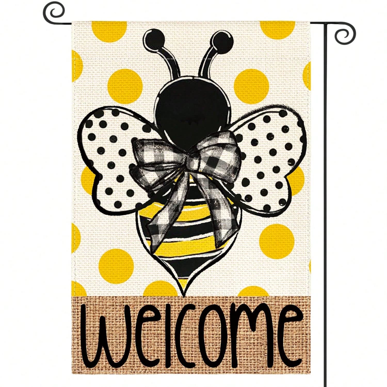 Drapeau de jardin de bienvenue à pois d'abeille d'été de 12x18 pouces à double face à l'extérieur, décoration extérieure saisonnière de cour en